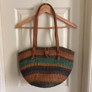 Vintage sisal boho market tote bag.
